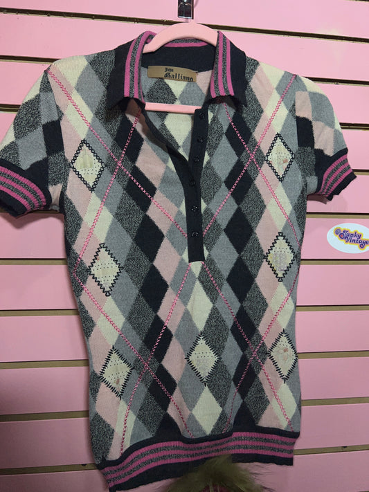 John Galliano Wool Argyle Top