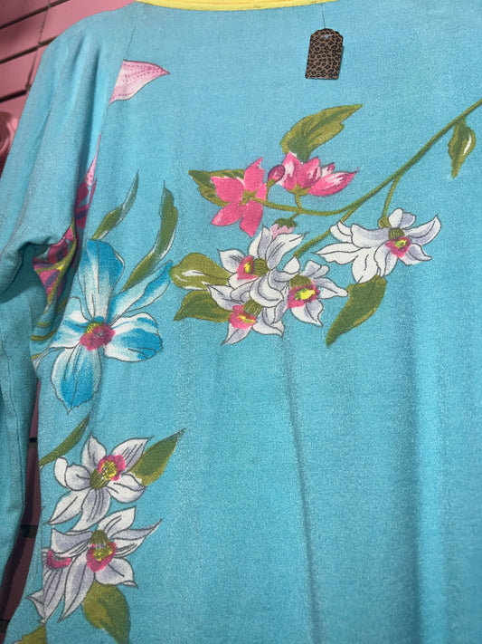 BLUMARINE Blue Floral Knit Cardigan