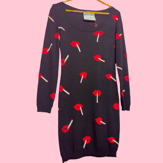 Moschino Couture! 2006 Wool Lip Cigarette Sweater Dress