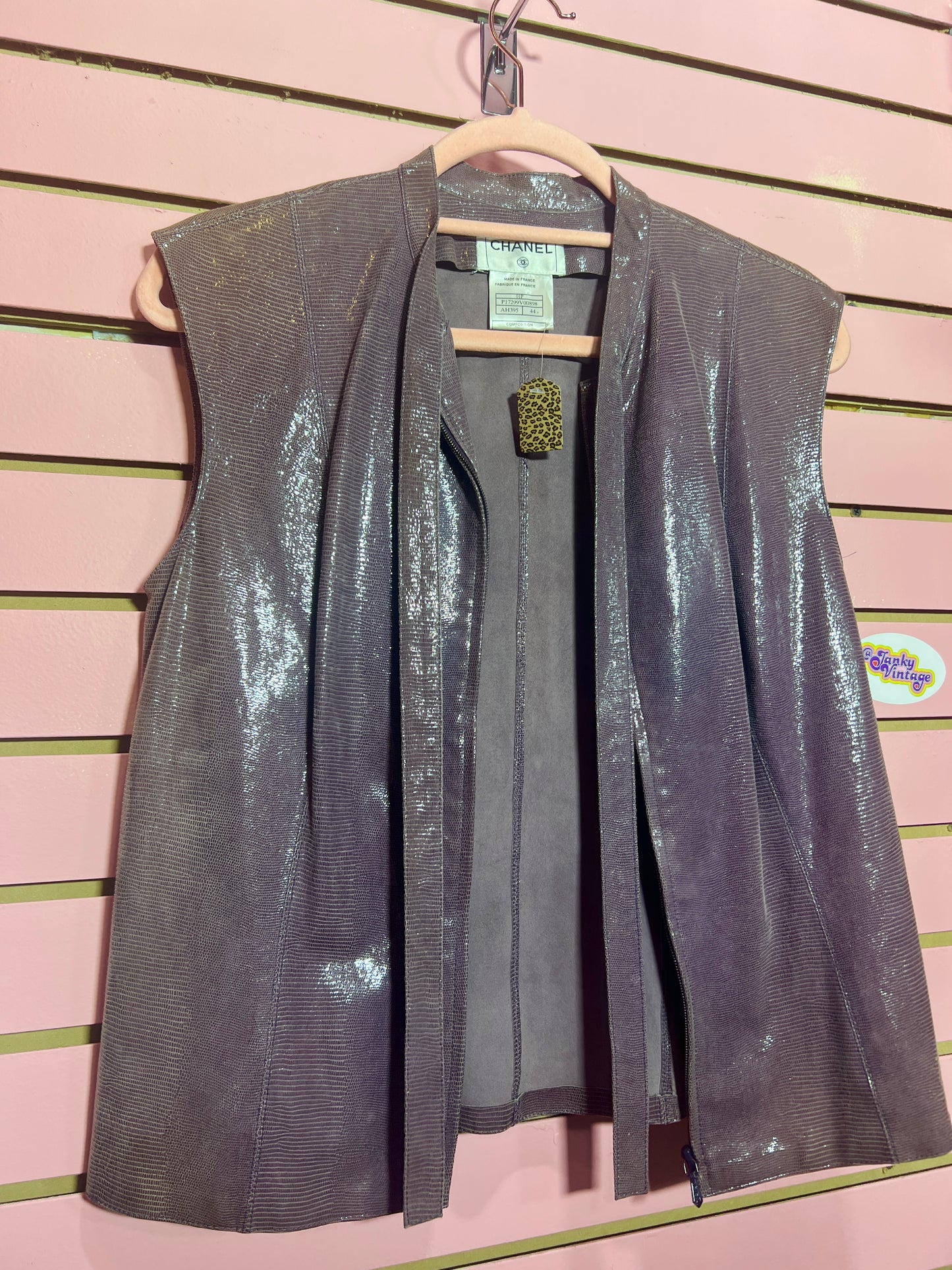Vintage Chanel Purple 100% Goat Skin Textured Zip Front Vest Front Tie –  JankyVintage