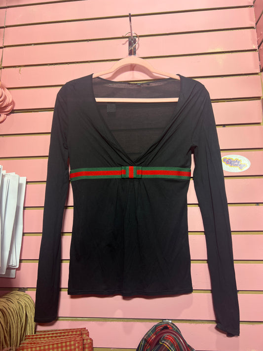 RARE vintage GUCCI sweater, iconic green red stripe on Black