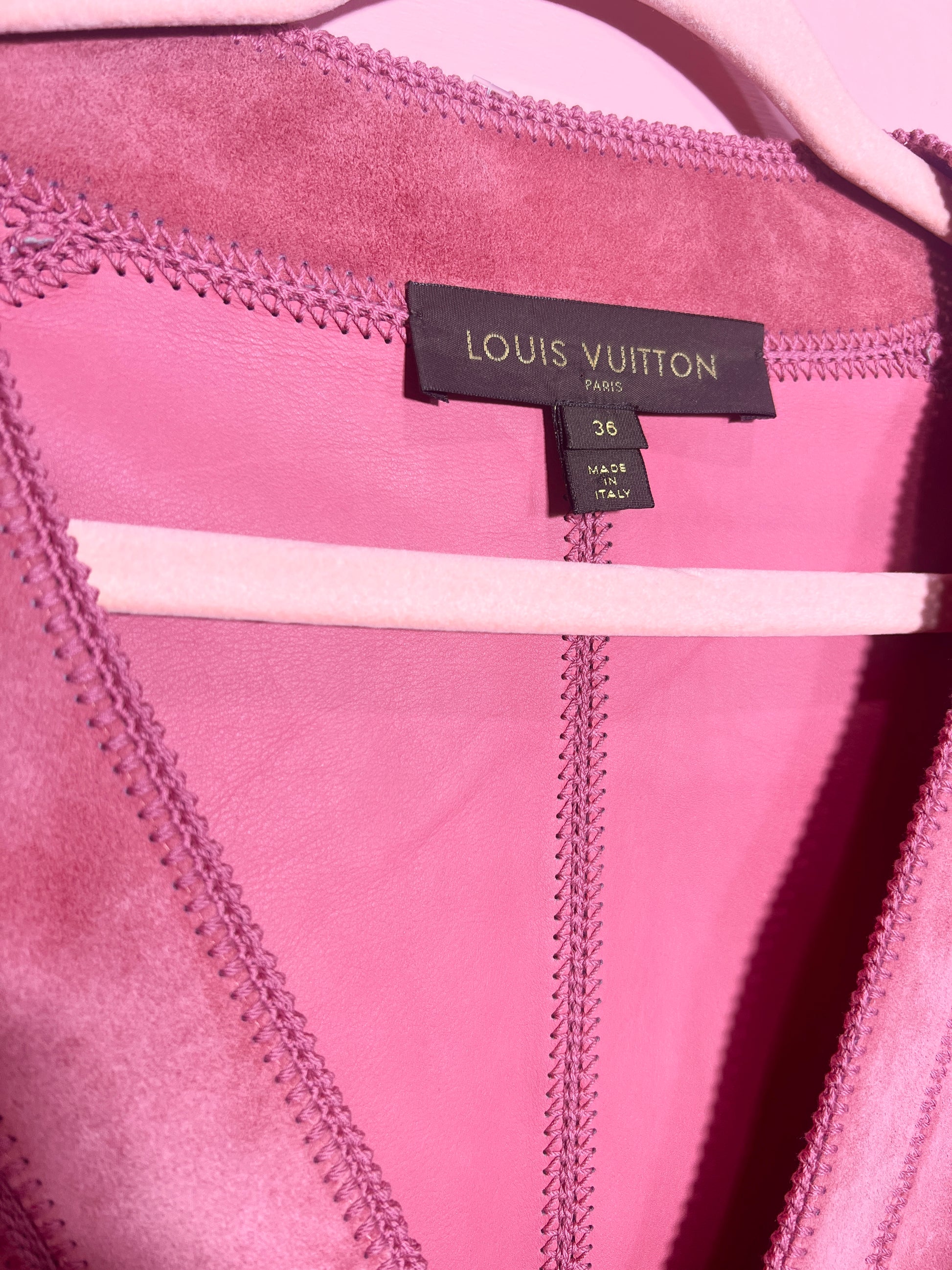 Vintage Louis Vuitton Pink Skirt Suede With Crochet Trim Matching Jacket  (SOLD) only skirt available