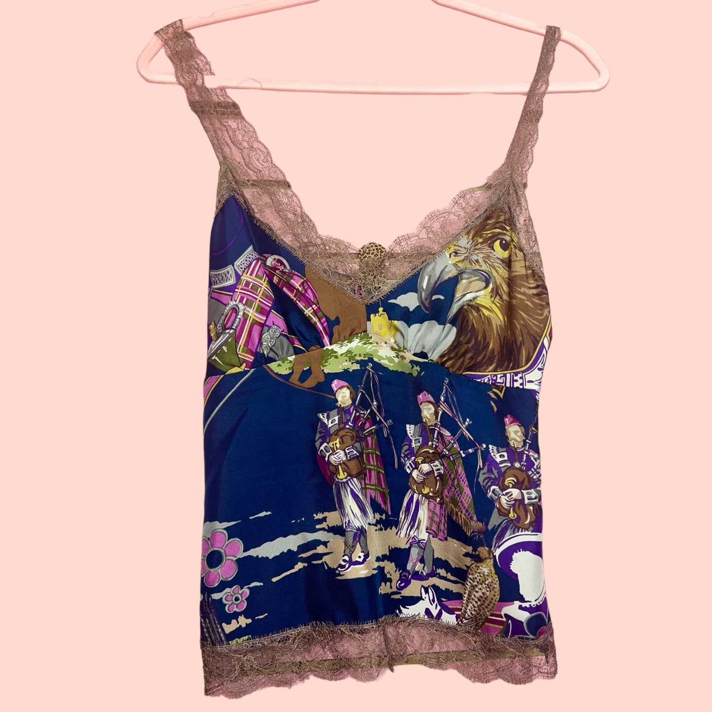 Blumarine Lace Cami Top With Scottish Characters