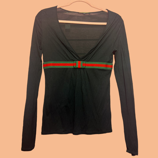 RARE vintage GUCCI sweater, iconic green red stripe on Black