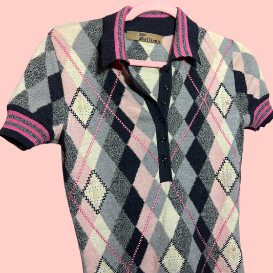 John Galliano Wool Argyle Top