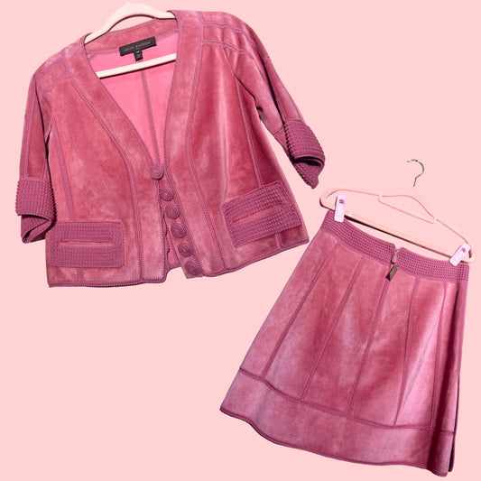 Vintage Louis Vuitton Pink Skirt Suede With Crochet Trim Matching Jacket (SOLD) only skirt available