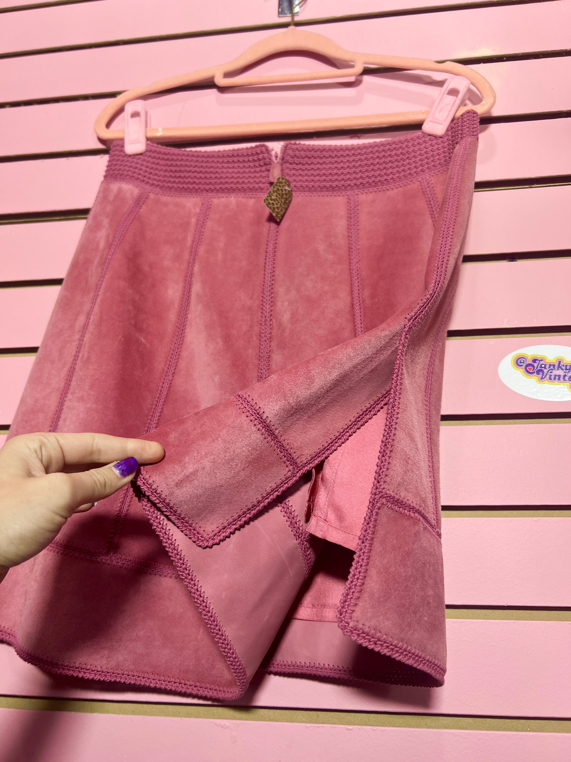 Vintage Louis Vuitton Pink Skirt Suede With Crochet Trim Matching Jack –  JankyVintage